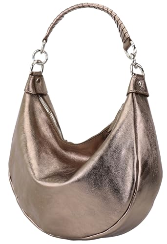 SH Leder Echtleder Damen Halbmondförmige Tasche stylisch bananentasche Umhängetasche Leder 30x22cm Mina G668 (Bronze) von SH Leder