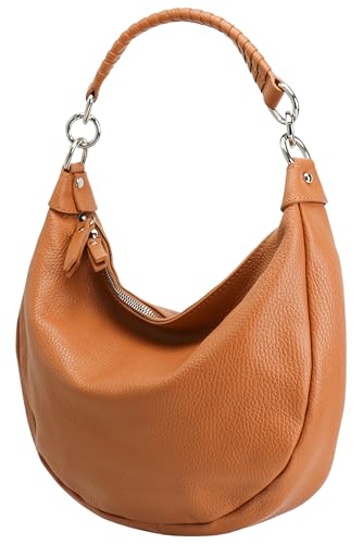 SH Leder Echtleder Damen Halbmondförmige Tasche stylisch bananentasche Umhängetasche Leder 30x22cm Mina G668 (Cognac) von SH Leder