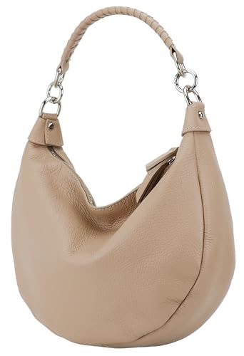 SH Leder Echtleder Damen Halbmondförmige Tasche stylisch bananentasche Umhängetasche Leder 30x22cm Mina G668 (Helltaupe) von SH Leder