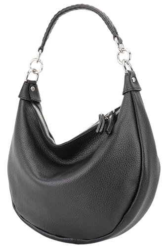 SH Leder Echtleder Damen Halbmondförmige Tasche stylisch bananentasche Umhängetasche Leder 30x22cm Mina G668 (Schwarz) von SH Leder