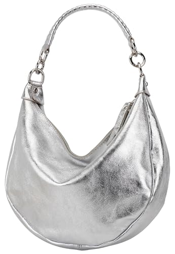 SH Leder Echtleder Damen Halbmondförmige Tasche stylisch bananentasche Umhängetasche Leder 30x22cm Mina G668 (Silber) von SH Leder