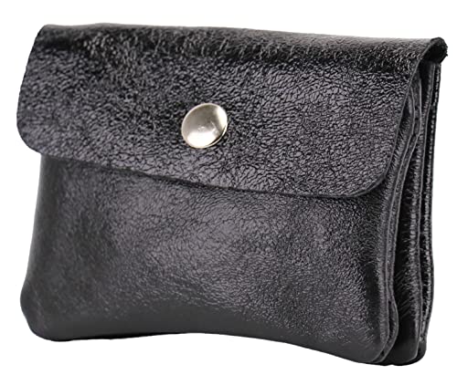 SH Leder Echtleder Kleine handliche Party Disco Kartenetui Geldbörse Reise Sport Urlaub compackt Lifestyle Unisex 11x6,90cm Alba B087 (Schwarz Metallic) von SH Leder