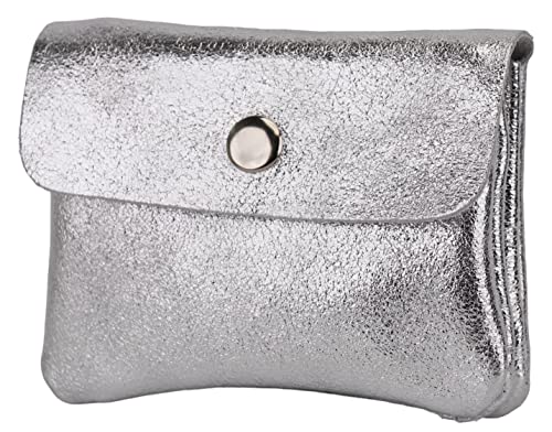 SH Leder Echtleder Kleine handliche Party Disco Kartenetui Geldbörse Reise Sport Urlaub compackt Lifestyle Unisex 11x6,90cm Alba B087 (Silber) von SH Leder