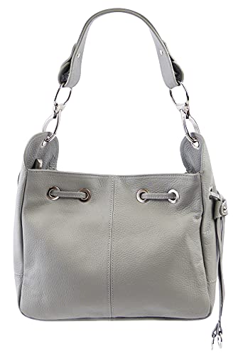 SH Leder Echtleder Schultertasche Handtasche Genarbt Leder 31x25cm Anna G488 (Hell Grau) von SH Leder