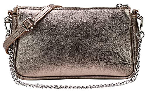 SH Leder Echtleder Schultertasche Umhängetasche Handtaschen Clutch kleine Tasche Abendtasche 23x13cm Jennie G323 (Bronze Metallic) von SH Leder