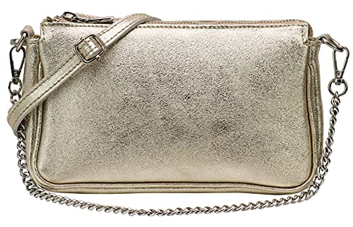 SH Leder Echtleder Schultertasche Umhängetasche Handtaschen Clutch kleine Tasche Abendtasche 23x13cm Jennie G323 (Gold) von SH Leder