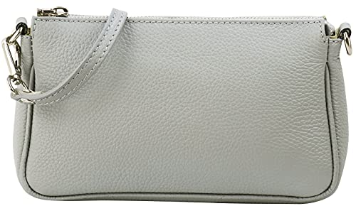 SH Leder Echtleder Schultertasche Umhängetasche Handtaschen Clutch kleine Tasche Abendtasche 23x13cm Jennie G323 (Hellgrau) von SH Leder