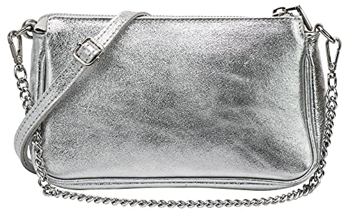 SH Leder Echtleder Schultertasche Umhängetasche Handtaschen Clutch kleine Tasche Abendtasche 23x13cm Jennie G323 (Silber) von SH Leder