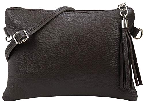 SH Leder Echtleder Umhängetasche Clutch kleine Tasche Abendtasche 22x15cm Anny G248 (Dunkelbraun) von SH Leder