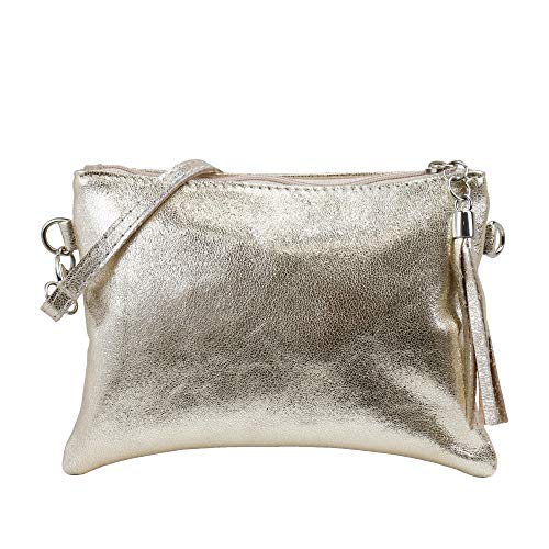 SH Leder Echtleder Umhängetasche Clutch kleine Tasche Abendtasche 22x15cm Anny G248 (Gold) von SH Leder