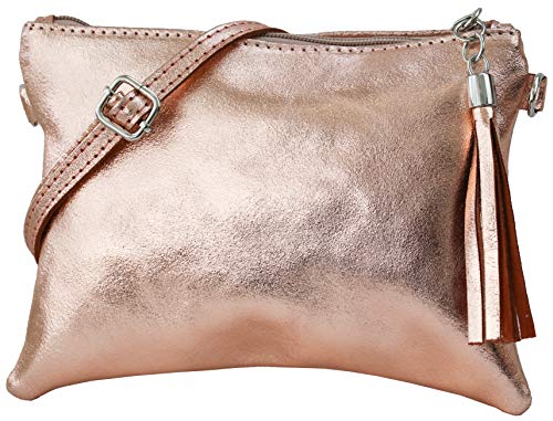 SH Leder Echtleder Umhängetasche Clutch kleine Tasche Abendtasche 22x15cm Anny G248 (Rose gold) von SH Leder