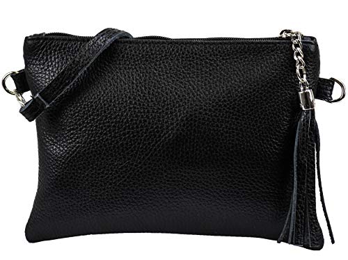 SH Leder Echtleder Umhängetasche Clutch kleine Tasche Abendtasche 22x15cm Anny G248 (Schwarz) von SH Leder