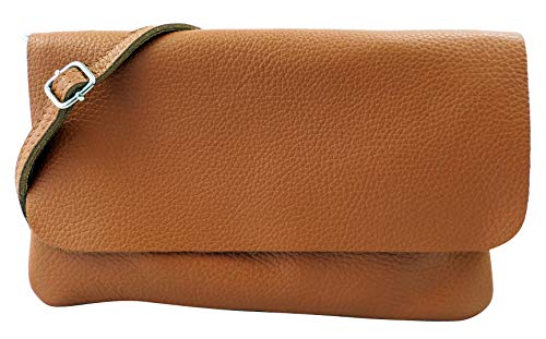 SH Leder Echtleder Umhängetasche Clutch kleine Tasche Abendtasche 24,50x15cm Ely G149 (Cognac) von SH Leder