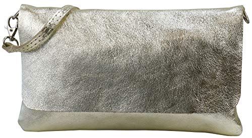 SH Leder Echtleder Umhängetasche Clutch kleine Tasche Abendtasche 24,50x15cm Ely G149 (Hellgold) von SH Leder