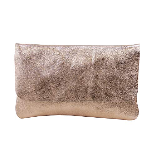 SH Leder Echtleder Umhängetasche Clutch kleine Tasche Abendtasche 24,50x15cm Ely G149 (Rose Gold) von SH Leder