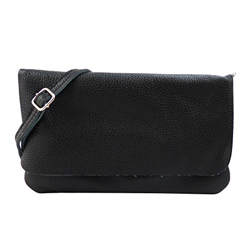 SH Leder Echtleder Umhängetasche Clutch kleine Tasche Abendtasche 24,50x15cm Ely G149 (Schwarz) von SH Leder