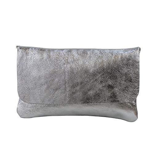 SH Leder Echtleder Umhängetasche Clutch kleine Tasche Abendtasche 24,50x15cm Ely G149 (Silber) von SH Leder