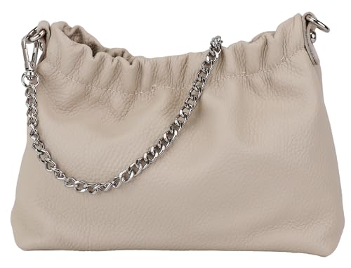 SH Leder Echtleder Umhängetasche Clutch kleine Tasche Abendtasche Alltagstasche mit Silberne Kette 23x14cm Elke G355 (Beige) von SH Leder