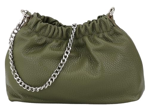 SH Leder Echtleder Umhängetasche Clutch kleine Tasche Abendtasche Alltagstasche mit Silberne Kette 23x14cm Elke G355 (Olivgrün) von SH Leder