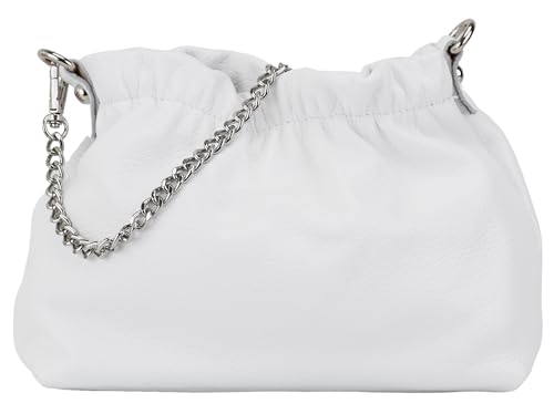 SH Leder Echtleder Umhängetasche Clutch kleine Tasche Abendtasche Alltagstasche mit Silberne Kette 23x14cm Elke G355 (Weiss) von SH Leder