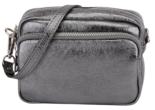 SH Leder Echtleder Umhängetasche Clutch kleine Tasche Abendtasche Alltagstasche mit Verstellbar Schultergurt 18x13cm Pia G394 (Anthrazit) von SH Leder