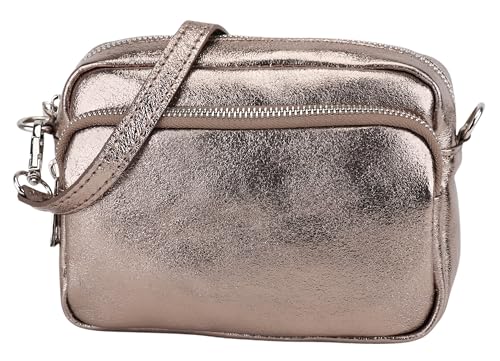 SH Leder Echtleder Umhängetasche Clutch kleine Tasche Abendtasche Alltagstasche mit Verstellbar Schultergurt 18x13cm Pia G394 (Bronze) von SH Leder