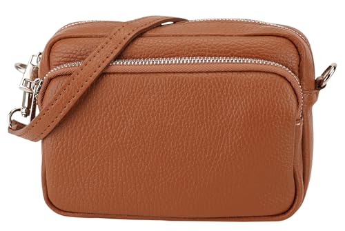 SH Leder Echtleder Umhängetasche Clutch kleine Tasche Abendtasche Alltagstasche mit Verstellbar Schultergurt 18x13cm Pia G394 (Cognac) von SH Leder