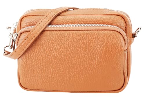SH Leder Echtleder Umhängetasche Clutch kleine Tasche Abendtasche Alltagstasche mit Verstellbar Schultergurt 18x13cm Pia G394 (Hell Cognac) von SH Leder