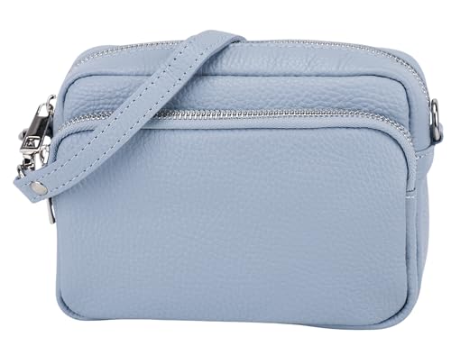 SH Leder Echtleder Umhängetasche Clutch kleine Tasche Abendtasche Alltagstasche mit Verstellbar Schultergurt 18x13cm Pia G394 (Hellblau) von SH Leder