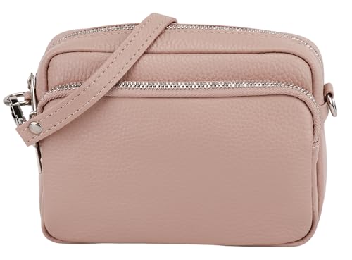 SH Leder Echtleder Umhängetasche Clutch kleine Tasche Abendtasche Alltagstasche mit Verstellbar Schultergurt 18x13cm Pia G394 (Nude) von SH Leder