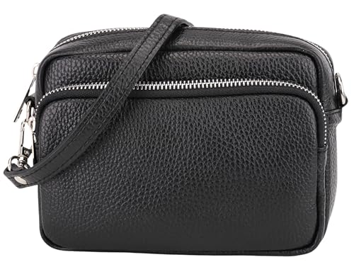 SH Leder Echtleder Umhängetasche Clutch kleine Tasche Abendtasche Alltagstasche mit Verstellbar Schultergurt 18x13cm Pia G394 (Schwarz) von SH Leder