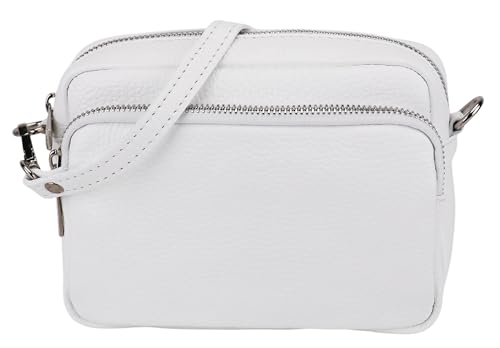 SH Leder Echtleder Umhängetasche Clutch kleine Tasche Abendtasche Alltagstasche mit Verstellbar Schultergurt 18x13cm Pia G394 (Weiss) von SH Leder