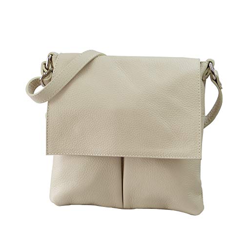 SH Leder Echtleder Umhängetasche Schultertasche Crossover aus Gernarbt Rindleder 26x25cm Kim G182 (Beige) von SH Leder