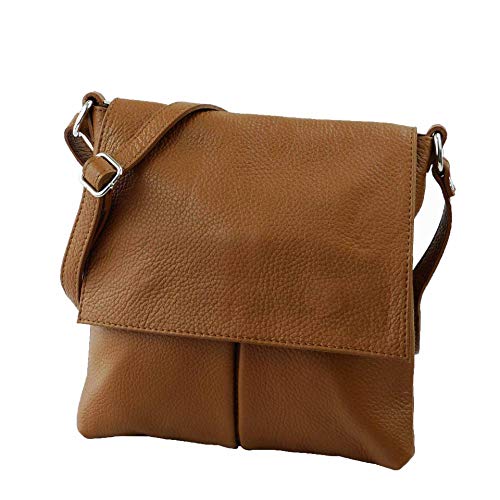 SH Leder Echtleder Umhängetasche Schultertasche Crossover aus Gernarbt Rindleder 26x25cm Kim G182 (Cognac) von SH Leder