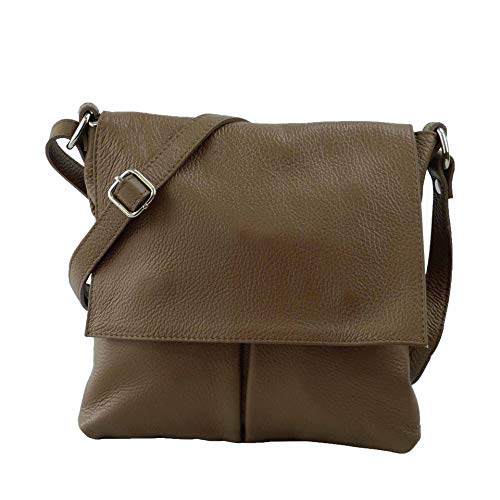 SH Leder Echtleder Umhängetasche Schultertasche Crossover aus Gernarbt Rindleder 26x25cm Kim G182 (Dunkel Taupe) von SH Leder