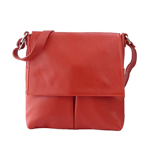 SH Leder Echtleder Umhängetasche Schultertasche Crossover aus Gernarbt Rindleder 26x25cm Kim G182 (Rot) von SH Leder