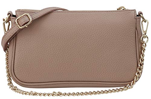 SH Leder Echtleder Umhängetasche Schultertasche Handtaschen Clutch kleine Abendtasche Goldfarbene Metallbeschläge 23x13cm Larisa G324 (Nude) von SH Leder