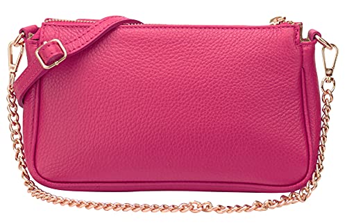 SH Leder Echtleder Umhängetasche Schultertasche Handtaschen Clutch kleine Abendtasche Goldfarbene Metallbeschläge 23x13cm Larisa G324 (Pink) von SH Leder