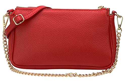 SH Leder Echtleder Umhängetasche Schultertasche Handtaschen Clutch kleine Abendtasche Goldfarbene Metallbeschläge 23x13cm Larisa G324 (Rot) von SH Leder