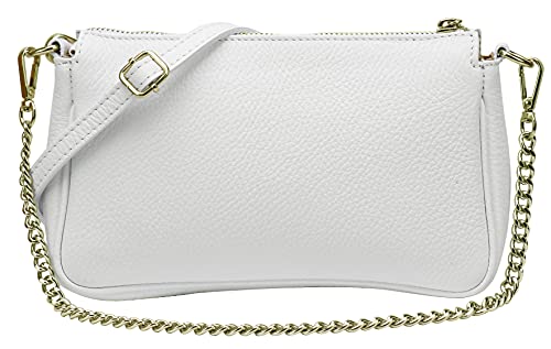 SH Leder Echtleder Umhängetasche Schultertasche Handtaschen Clutch kleine Abendtasche Goldfarbene Metallbeschläge 23x13cm Larisa G324 (Weiss) von SH Leder