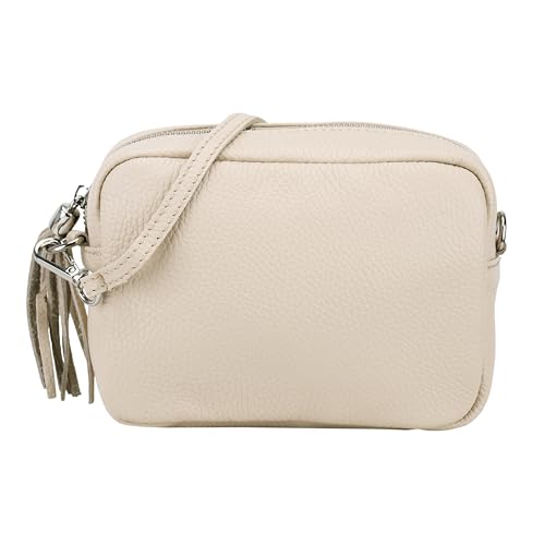 SH Leder Echtleder Umhängetasche kleine Tasche Abendtasche Clutch Crossbody Bag Messenger Handtasche mit Reißverschluss 18x13cm Tina G296 (Beige) von SH Leder