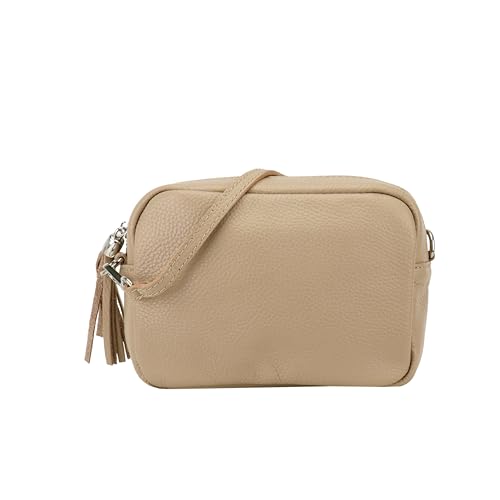 SH Leder Echtleder Umhängetasche kleine Tasche Abendtasche Clutch Crossbody Bag Messenger Handtasche mit Reißverschluss 18x13cm Tina G296 (Helltaupe) von SH Leder