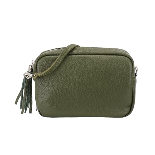 SH Leder Echtleder Umhängetasche kleine Tasche Abendtasche Clutch Crossbody Bag Messenger Handtasche mit Reißverschluss 18x13cm Tina G296 (Olivgrün) von SH Leder