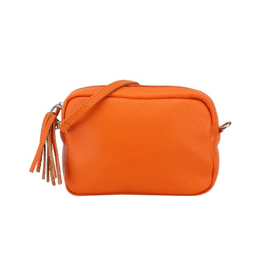 SH Leder Echtleder Umhängetasche kleine Tasche Abendtasche Clutch Crossbody Bag Messenger Handtasche mit Reißverschluss 18x13cm Tina G296 (Orange) von SH Leder