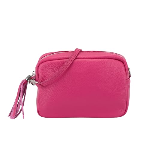 SH Leder Echtleder Umhängetasche kleine Tasche Abendtasche Clutch Crossbody Bag Messenger Handtasche mit Reißverschluss 18x13cm Tina G296 (Pink) von SH Leder