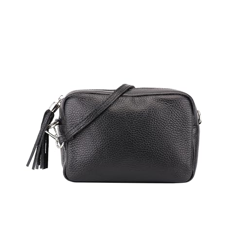 SH Leder Echtleder Umhängetasche kleine Tasche Abendtasche Clutch Crossbody Bag Messenger Handtasche mit Reißverschluss 18x13cm Tina G296 (Schwarz) von SH Leder