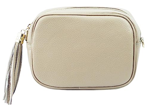 SH Leder Echtleder Umhängetasche mittel kleine Tasche Abendtasche Clutch Crossbody Bag Messenger Handtasche mit Reißverschluss 21x15cm Chiara G209 (Beige) von SH Leder