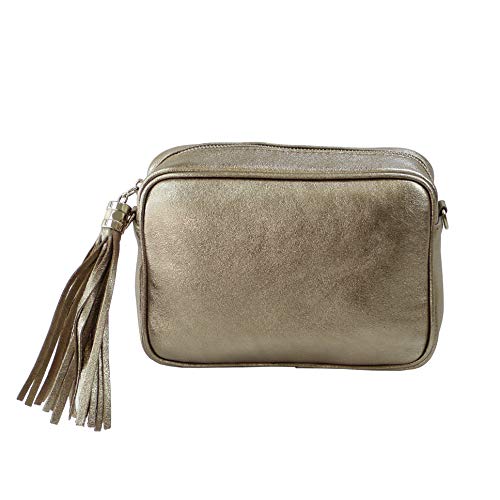 SH Leder Echtleder Umhängetasche mittel kleine Tasche Abendtasche Clutch Crossbody Bag Messenger Handtasche mit Reißverschluss 21x15cm Chiara G209 (Bronze) von SH Leder