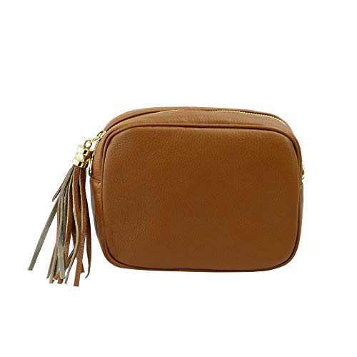 SH Leder Echtleder Umhängetasche mittel kleine Tasche Abendtasche Clutch Crossbody Bag Messenger Handtasche mit Reißverschluss 21x15cm Chiara G209 (D. Cognac) von SH Leder