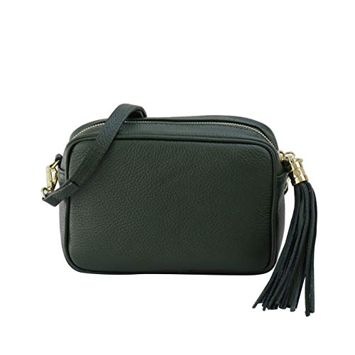 SH Leder Echtleder Umhängetasche mittel kleine Tasche Abendtasche Clutch Crossbody Bag Messenger Handtasche mit Reißverschluss 21x15cm Chiara G209 (Dunkelgrün) von SH Leder